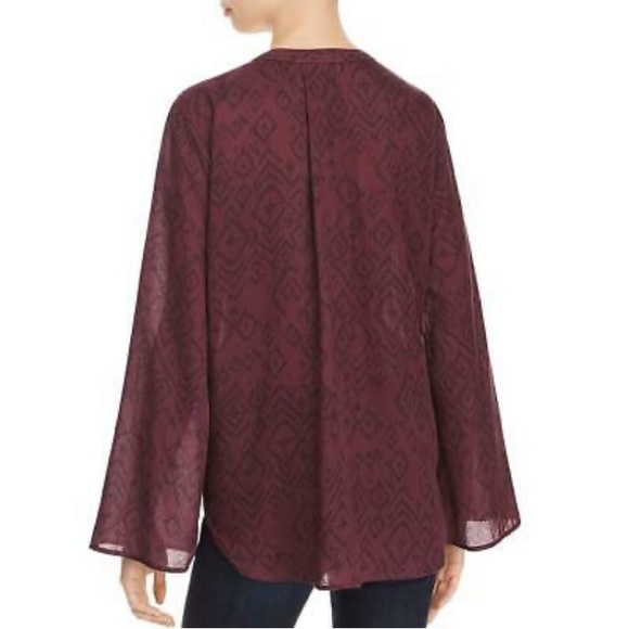 Side Stitch Red Printed Hi-low Hem Blouse Top - Picture 2 of 7